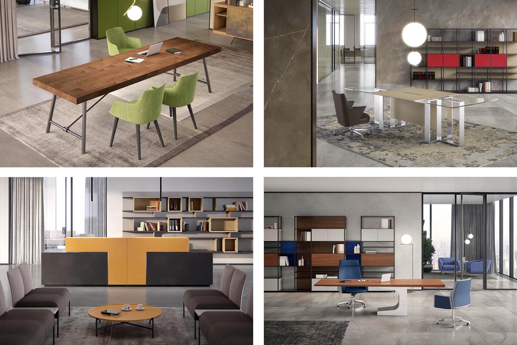 蓝色、红色、黄色、绿色在主管空间中的应用